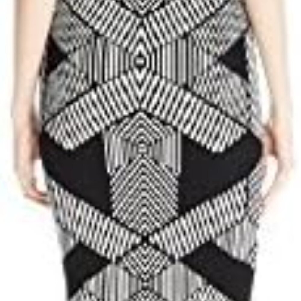 EUC XOXO Black n White Sheath Midi Dress Sleeveless V-Neck Cocktail - Picture 4 of 15